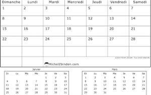 Calendrier de novembre 2017 à Janvier 2018