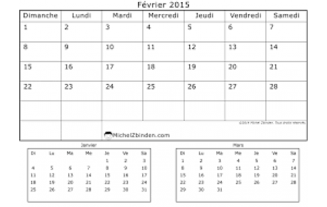 Calendrier de novembre 2017 à Janvier 2018